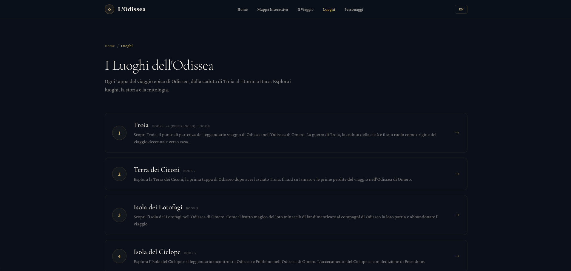 The Odyssey Journey locations page